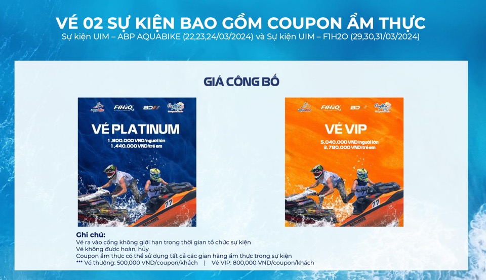 Vé 02 sự kiện bao gồm Coupon ẩm thực giải đua thuyền máy nhà nghề quốc tế UIM F1H2O và UIM-ABP AQUABIKE năm 2024