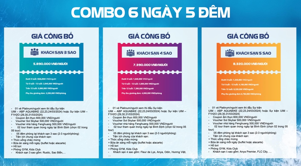 Vé combo 6 ngày 5 đêm giải đua thuyền máy nhà nghề quốc tế UIM F1H2O và UIM-ABP AQUABIKE năm 2024